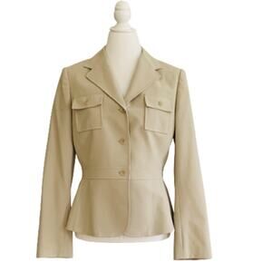 Tahari ASL Blazer Jacket Khaki Cream Tan Button Front Professional Blazer Size 8